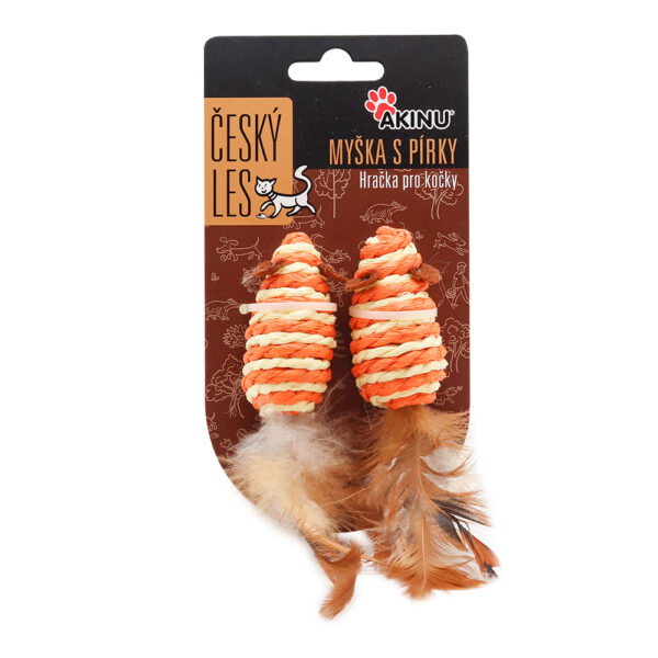 Akinu ČESKÝ LES sisal XS myška s pírky pro kočky 2ks Barva: Oranžová