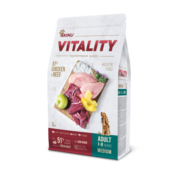 Akinu VITALITY Kuřecí & hovězí granule krmivo pro psy středně velkých plemen 3 k
