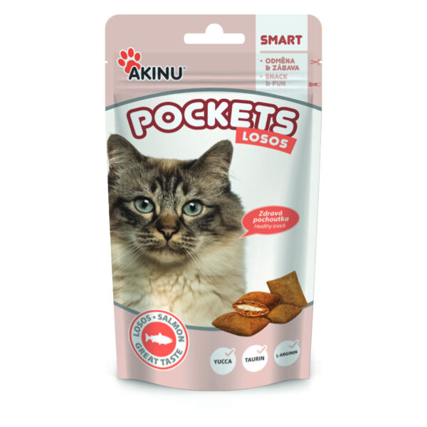 Akinu POCKETS Lososové polštářky pamlsek pro kočky 40 g