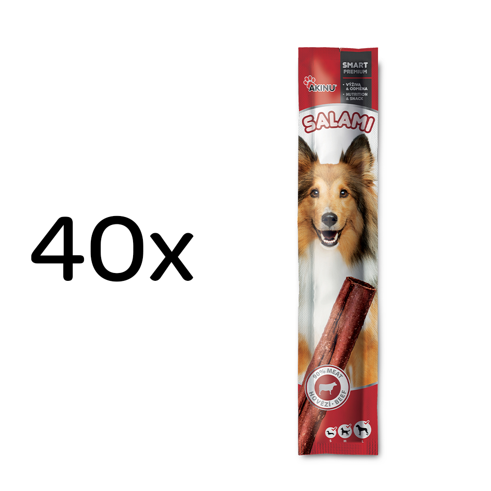 Akinu SALAMI Hovězí tyčka pamlsek pro psy 40 x 12 g