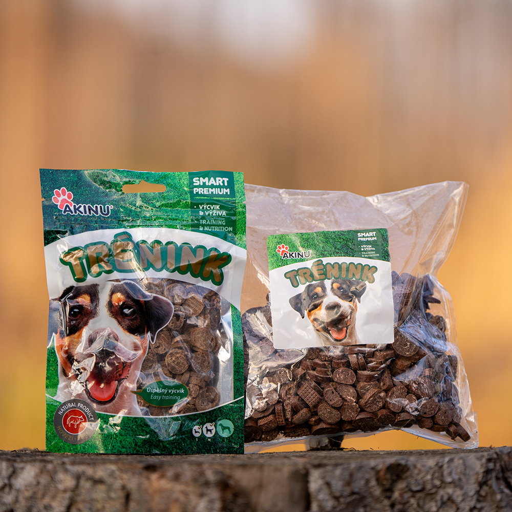 Akinu Trénink Hovězí & treska lupínky pamlsek pro psy 120 g