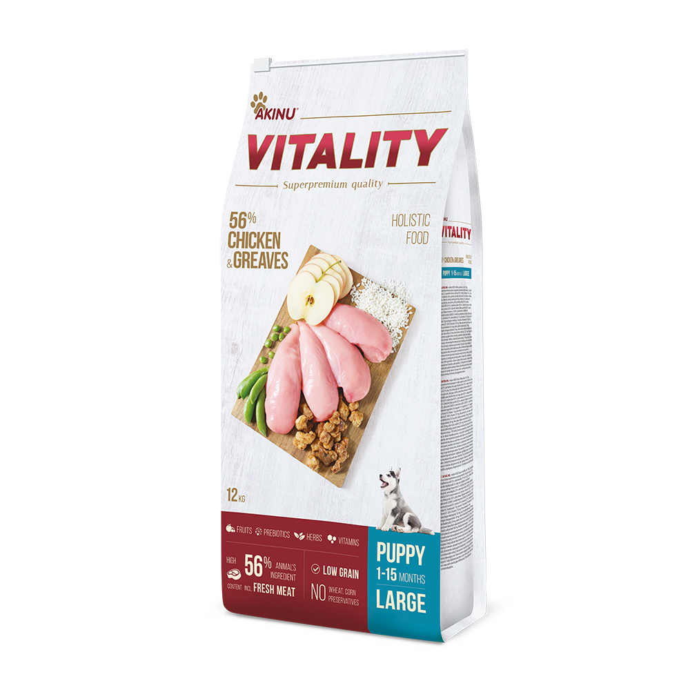 Akinu VITALITY Kuřecí & škvarkové granule pro štěňata velkých plemen 12 kg