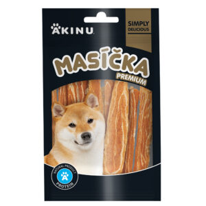 Akinu MASÍČKA PREMIUM Losos plátky s kůží pamlsek pro psy mramorované 75 g