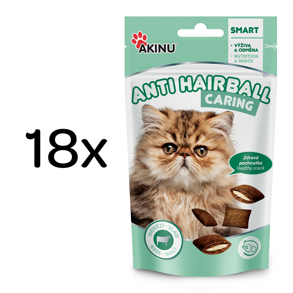 Akinu ANTIHAIRBALL Hovězí pamlsek pro kočky 18 x 50 g