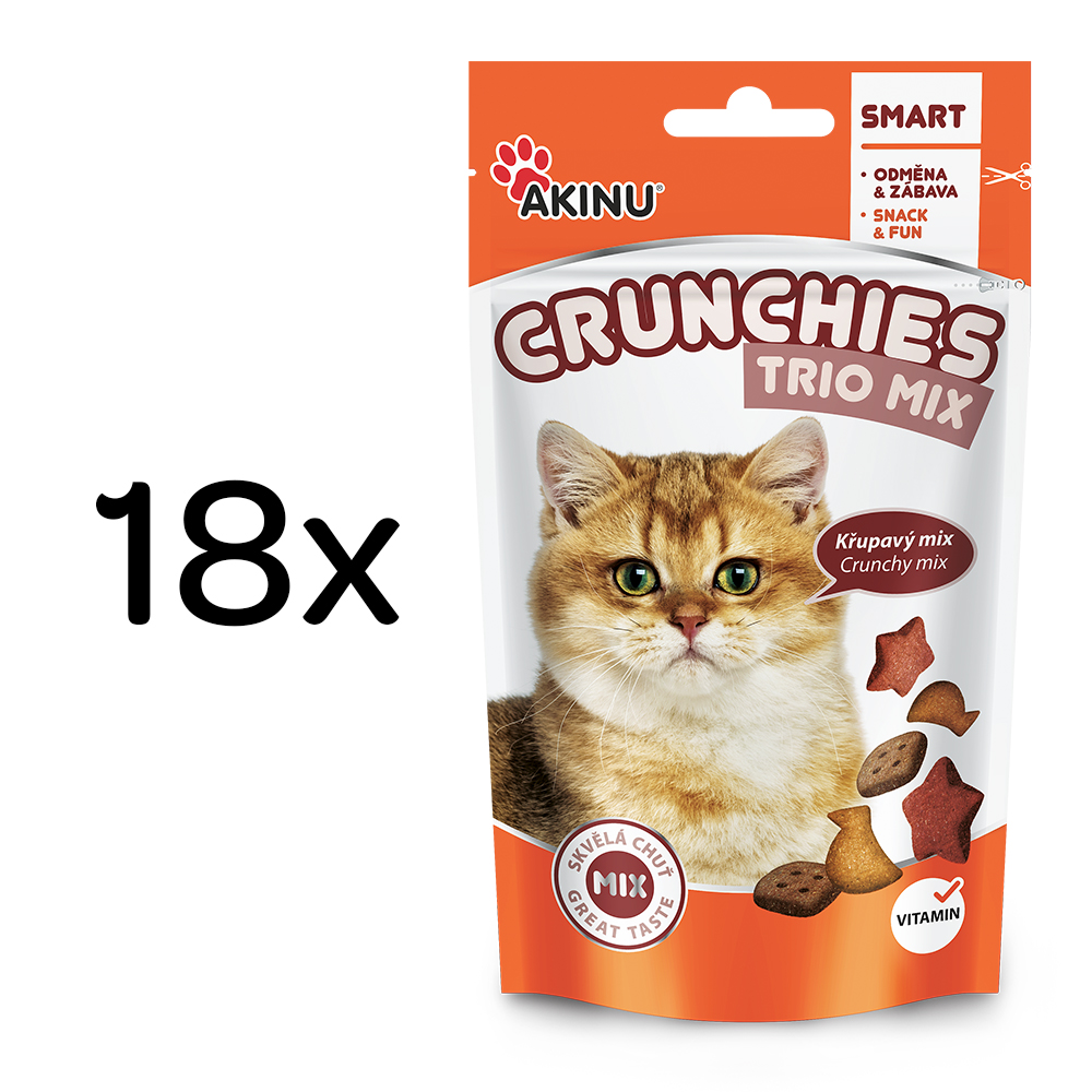 Akinu CRUNCHIES TRIO MIX - Křupinky pamlsek pro kočky 18 x 50 g