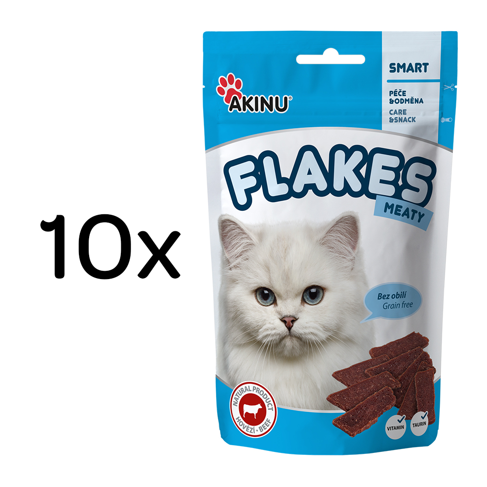 Akinu FLAKES Masové plátky pamlsek pro kočky 10 x 50 g
