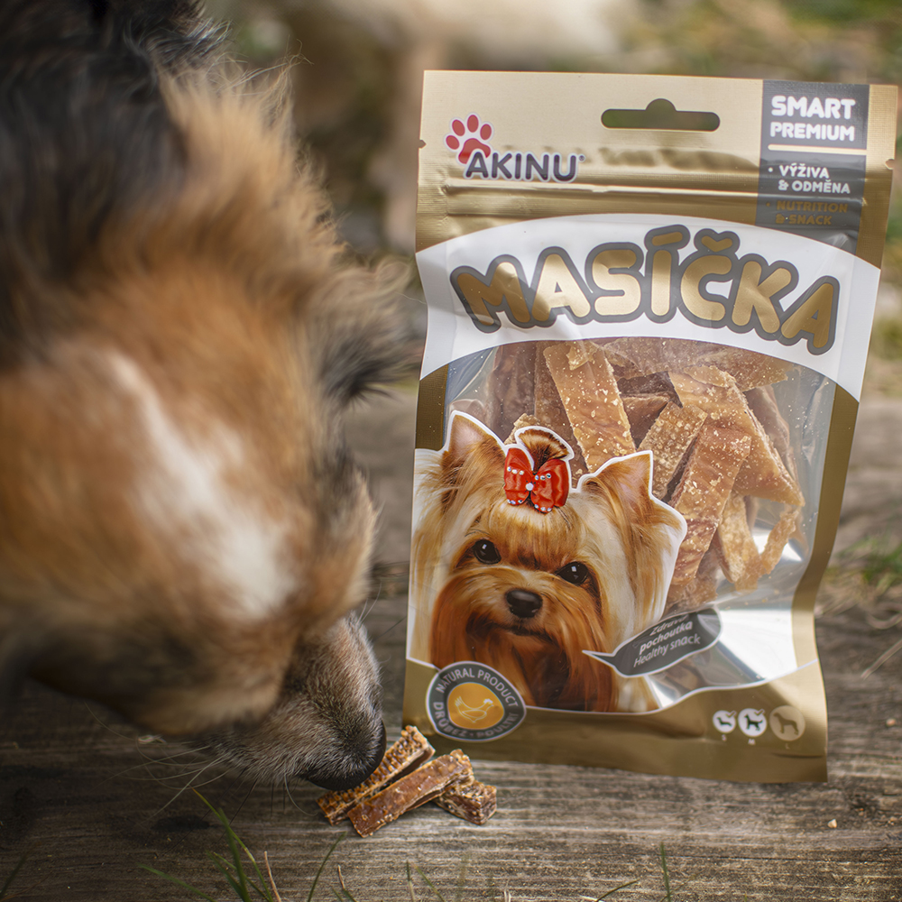 Akinu MASÍČKA Kuřecí proužky pamlsek pro psy 75 g
