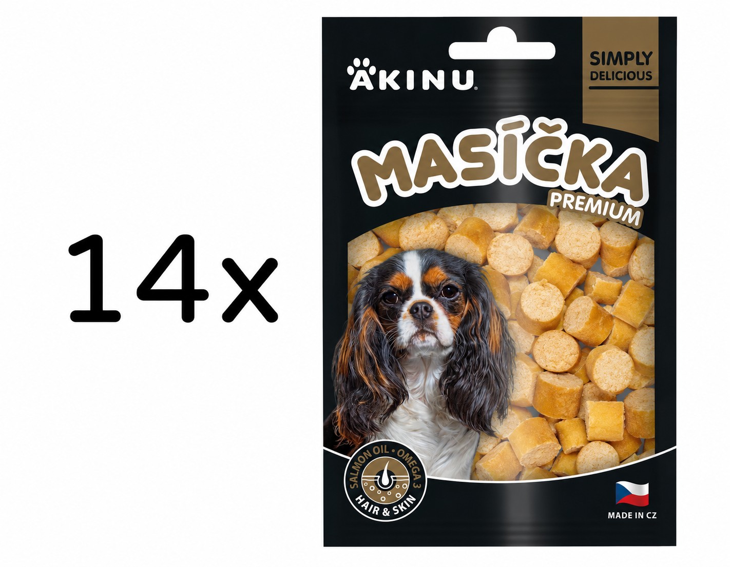 Akinu MASÍČKA PREMIUM Hair & Skin pamlsek pro psy 14 x 75 g
