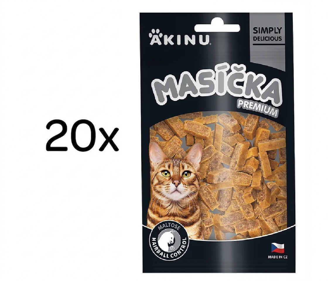 Akinu MASÍČKA PREMIUM Hairball Control pamlsek pro kočky 20 x 50 g