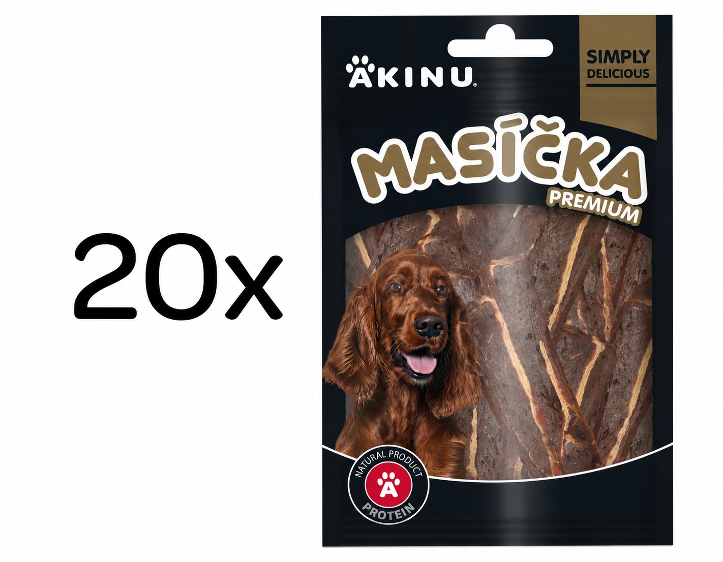 Akinu MASÍČKA PREMIUM Hovězí měkké plátky pamlsek pro psy 20 x 75 g