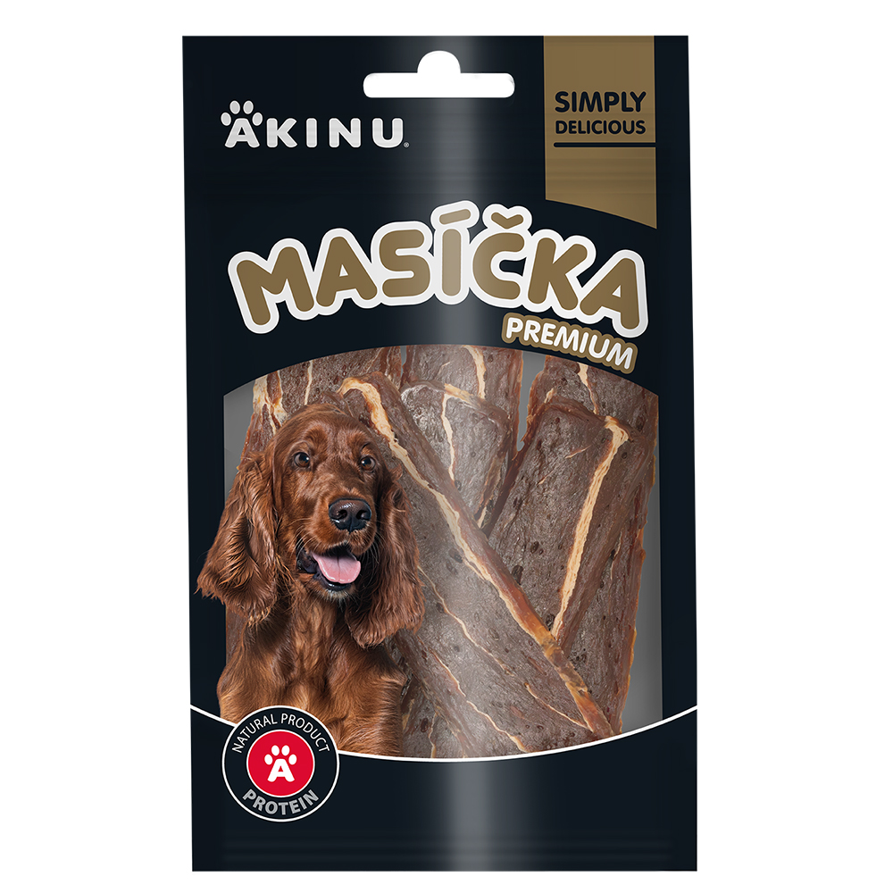 Akinu MASÍČKA PREMIUM Hovězí měkké plátky pamlsek pro psy mramorovaný 75 g