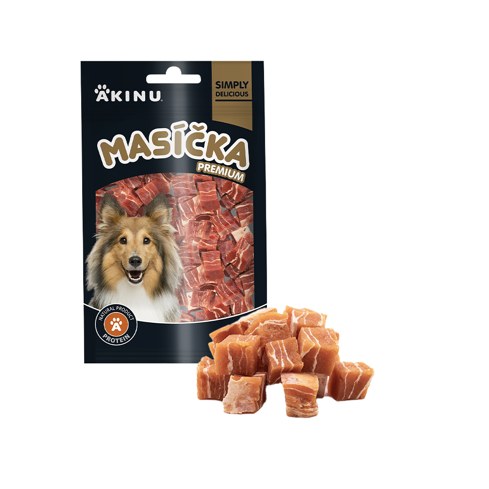 Akinu MASÍČKA PREMIUM Kachní měkké kostky pamlsek pro psy mramorovaný 75 g