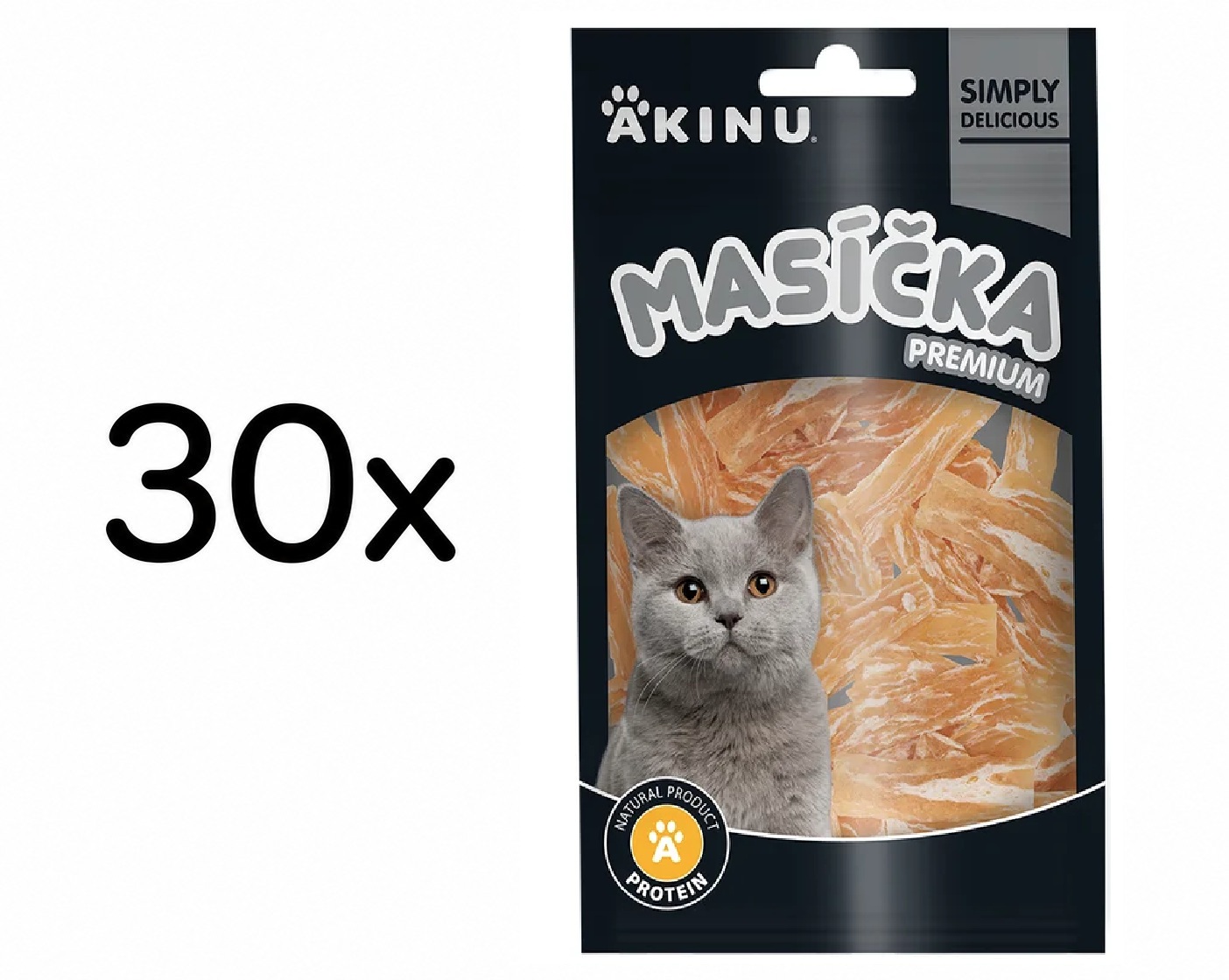 Akinu MASÍČKA PREMIUM Kuřecí plátky pro kočky mramorované 30 x 50 g