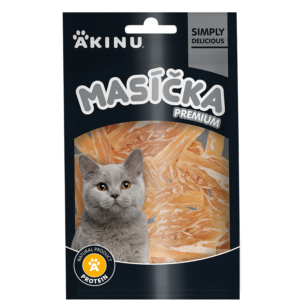 Akinu MASÍČKA PREMIUM Kuřecí plátky pro kočky mramorované 50 g