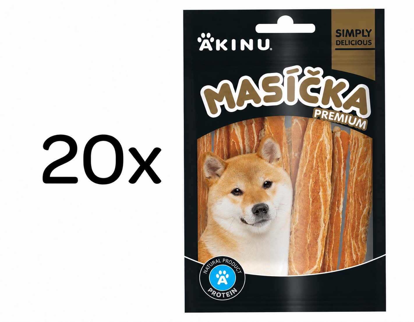 Akinu MASÍČKA PREMIUM Losos plátky s kůží pamlsek pro psy 20 x 75 g