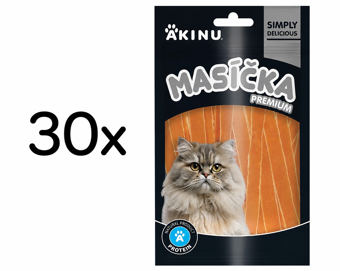 Akinu MASÍČKA PREMIUM Losos s treskou mini proužky pamlsek pro kočky 30 x 50 g