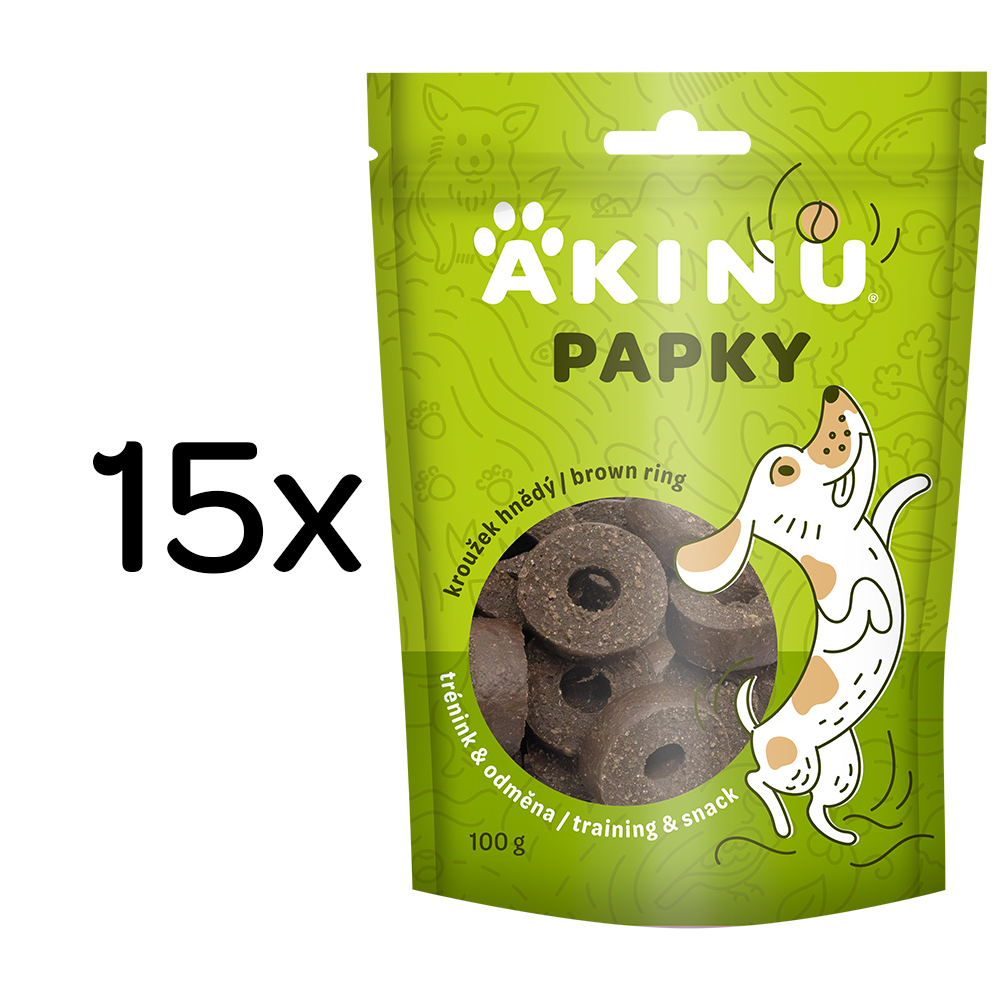 Akinu PAPKY Kroužek hnědý pamlsek pro psy 15 x 100 g