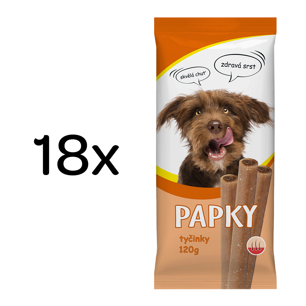 Akinu PAPKY Tyčinky pamlsek pro psy na srst a kůži 18 x 120 g