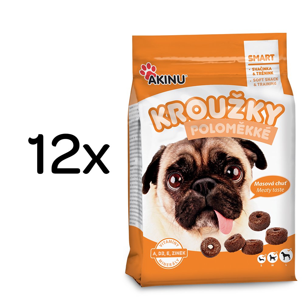 Akinu Poloměkké kroužky pamlsek pro psy 12 x 500 g