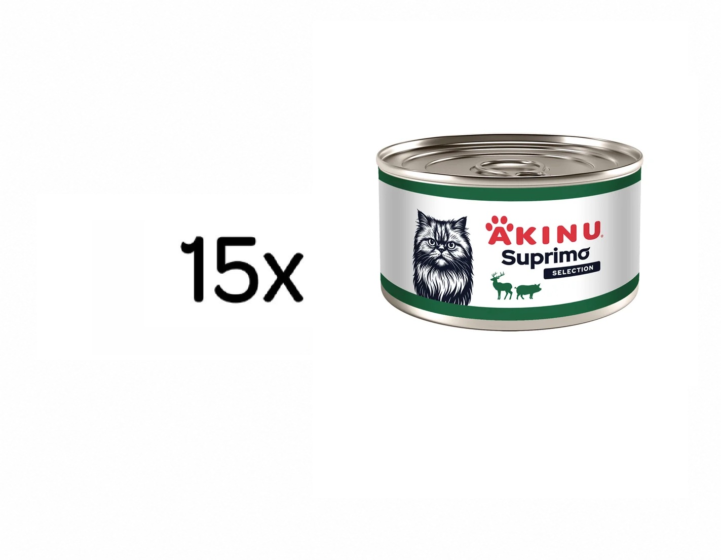 Akinu SUPRIMO SELECTION Vepřová jemně krájená svalovina se zvěřinou konzerva pro kočky 15 x 200 g