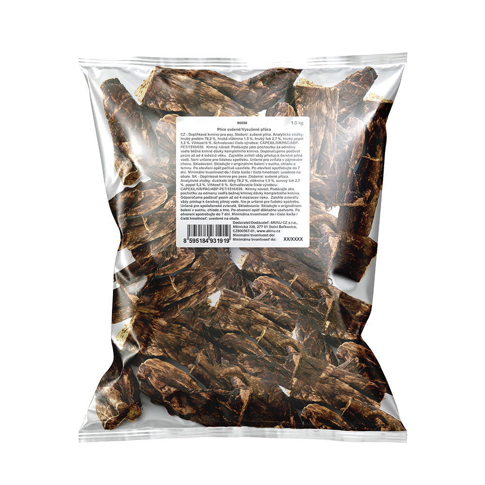 Akinu Sušené plíce pamlsek pro psy 6-10 cm 1 kg