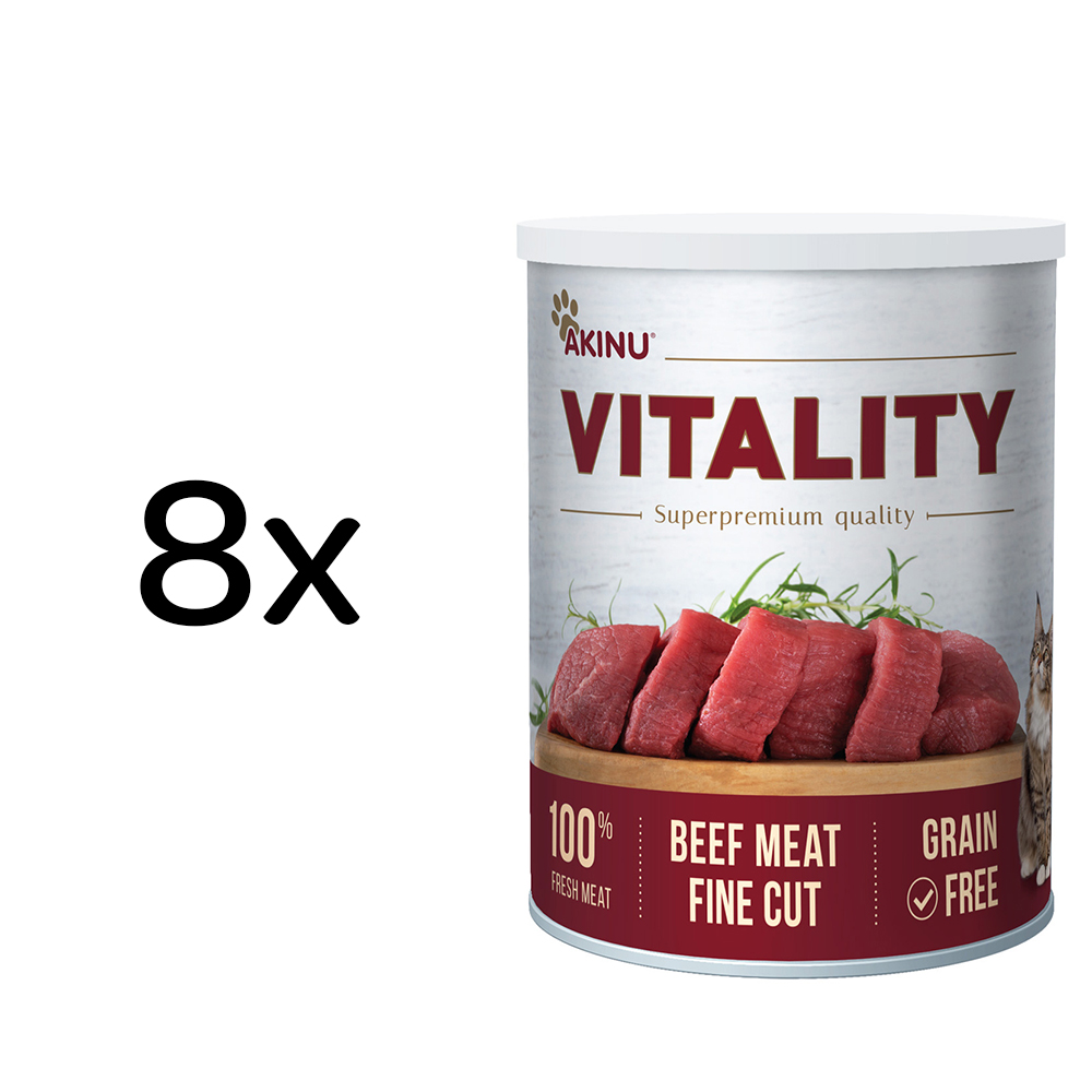 Akinu VITALITY Hovězí jemně krájená svalovina konzerva pro kočky 8 x 400 g