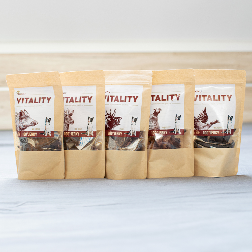 Akinu VITALITY Jerky MIX pamlsků pro psy 5 x 50 g