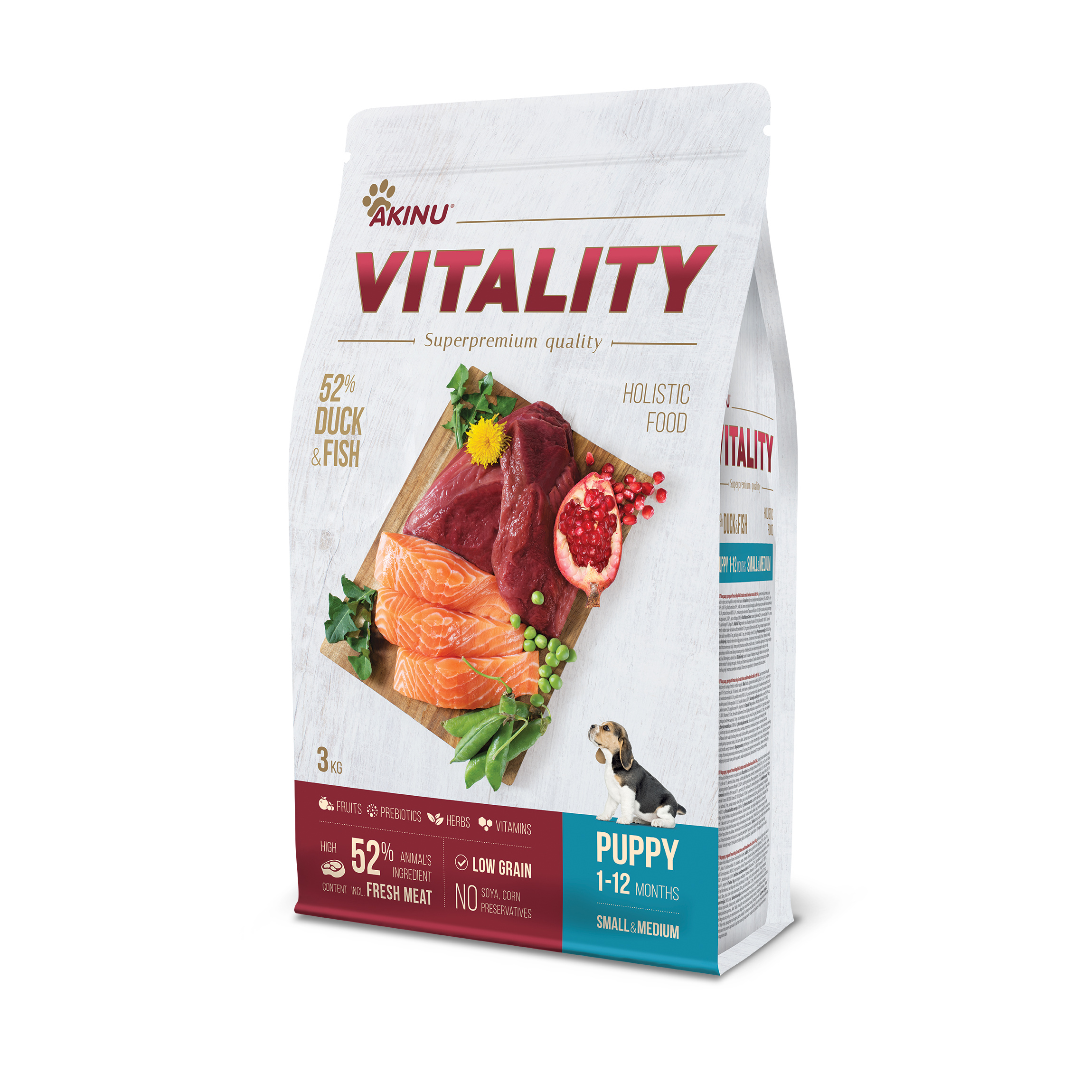 Akinu VITALITY Kachní & rybí granule pro štěňata malých a středních plemen 3 kg