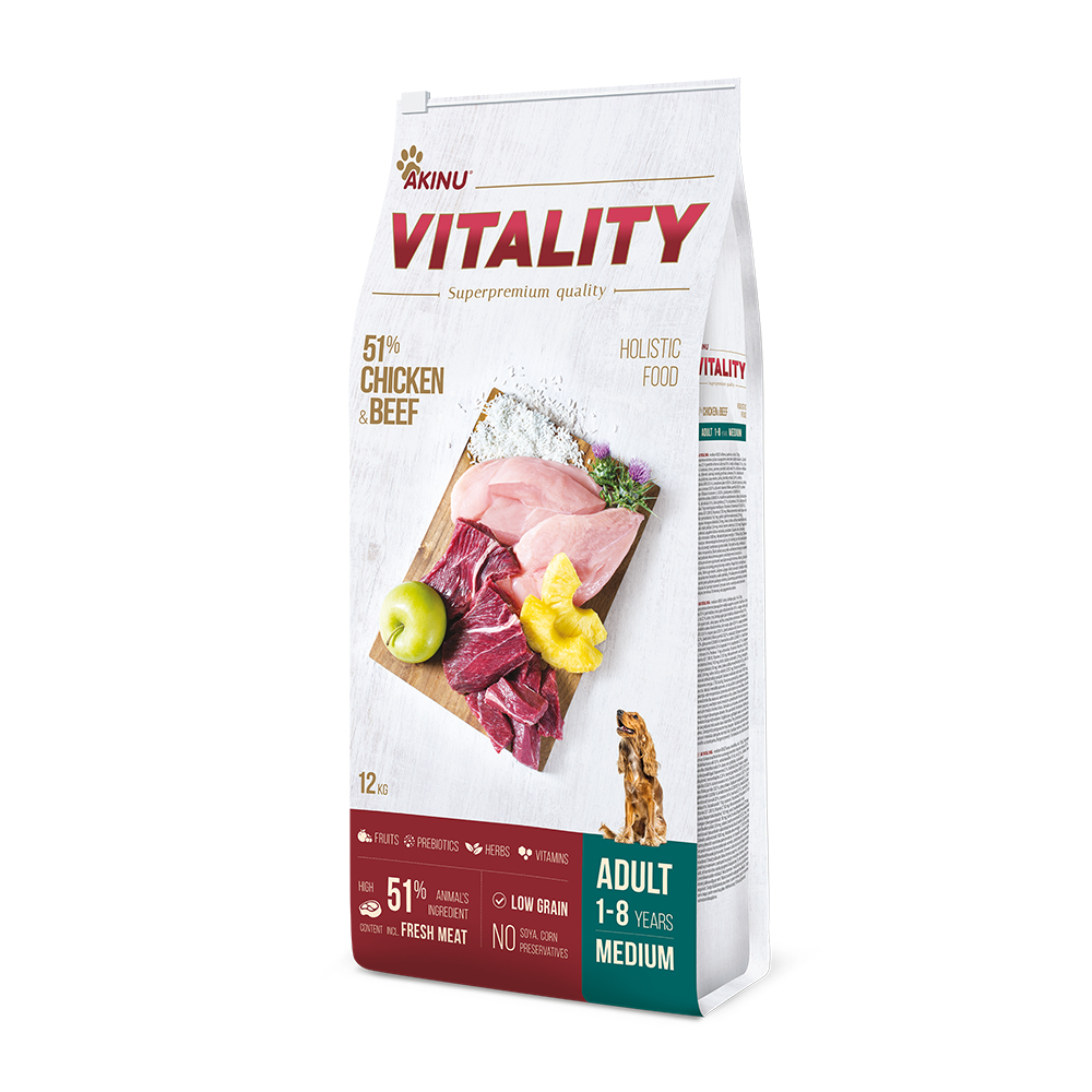 Akinu VITALITY Kuřecí & hovězí granule pro psy středně velkých plemen 12 kg
