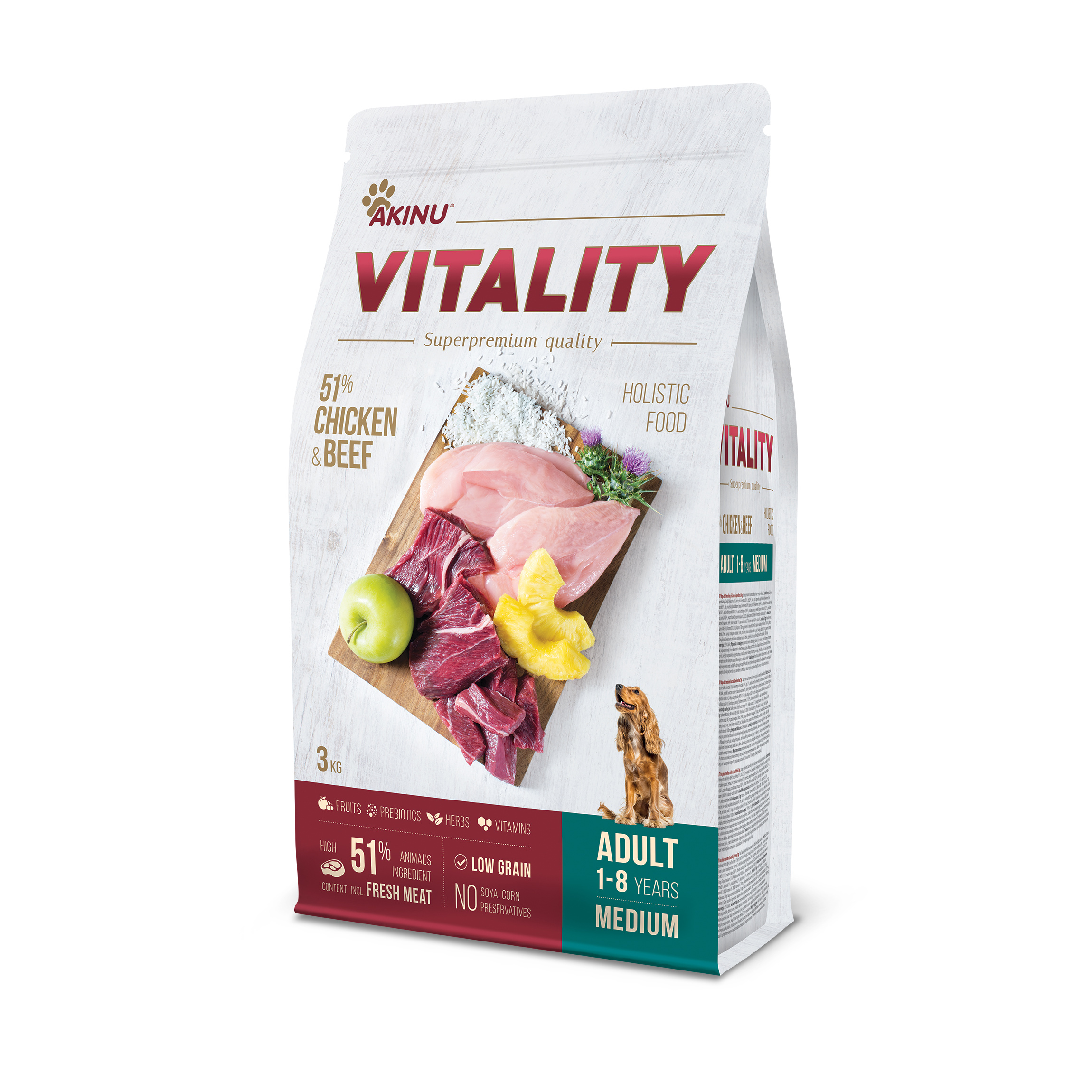 Akinu VITALITY Kuřecí & hovězí granule pro psy středně velkých plemen 3 kg