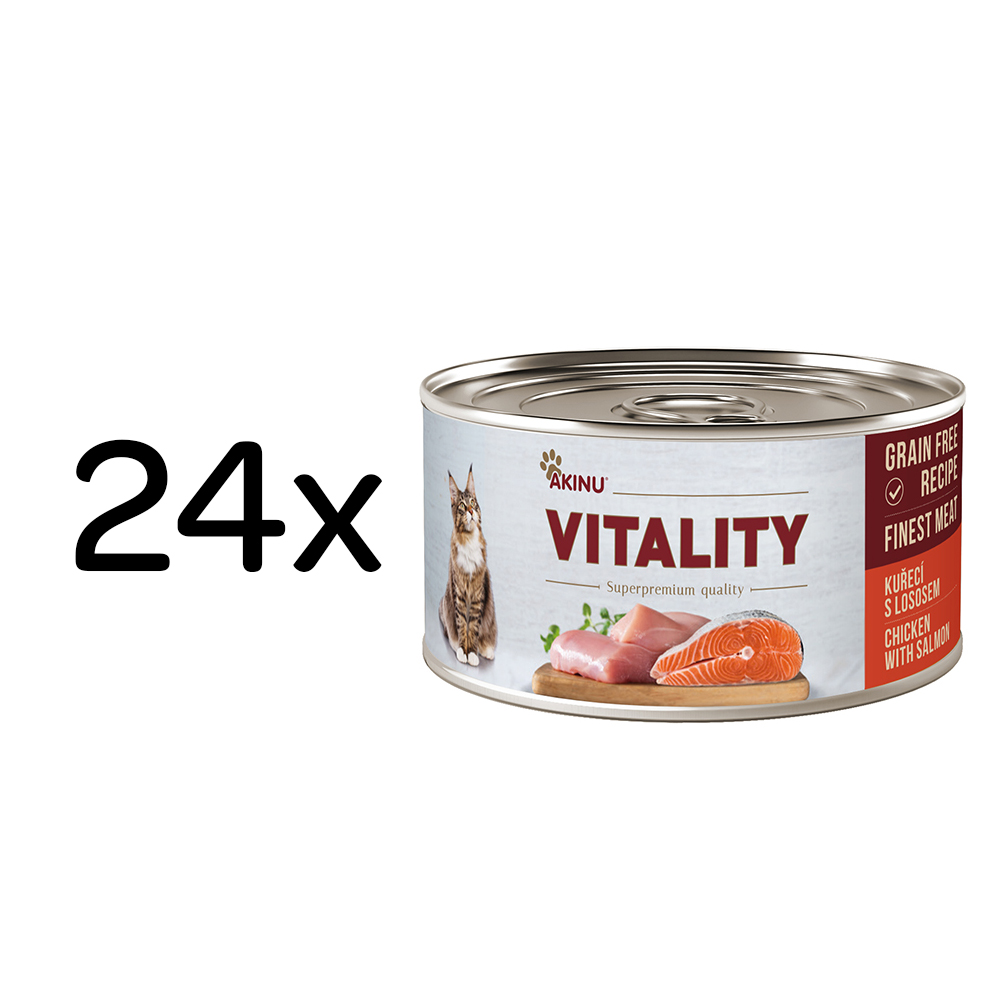 Akinu VITALITY Kuřecí & losos konzerva pro kočky 24 x 70 g