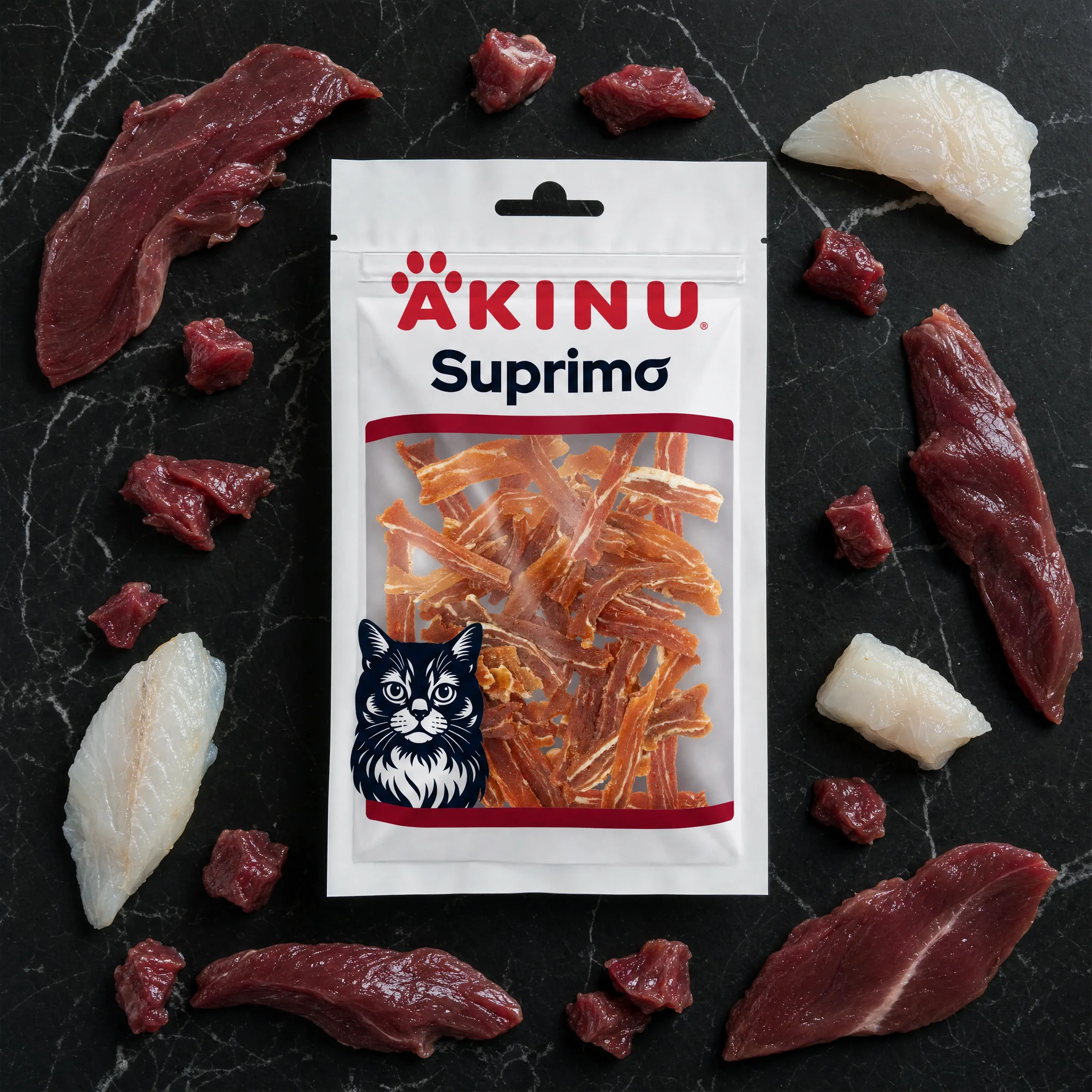 Akinu SUPRIMO Kachní plátky pro kočky mramorované 50 g