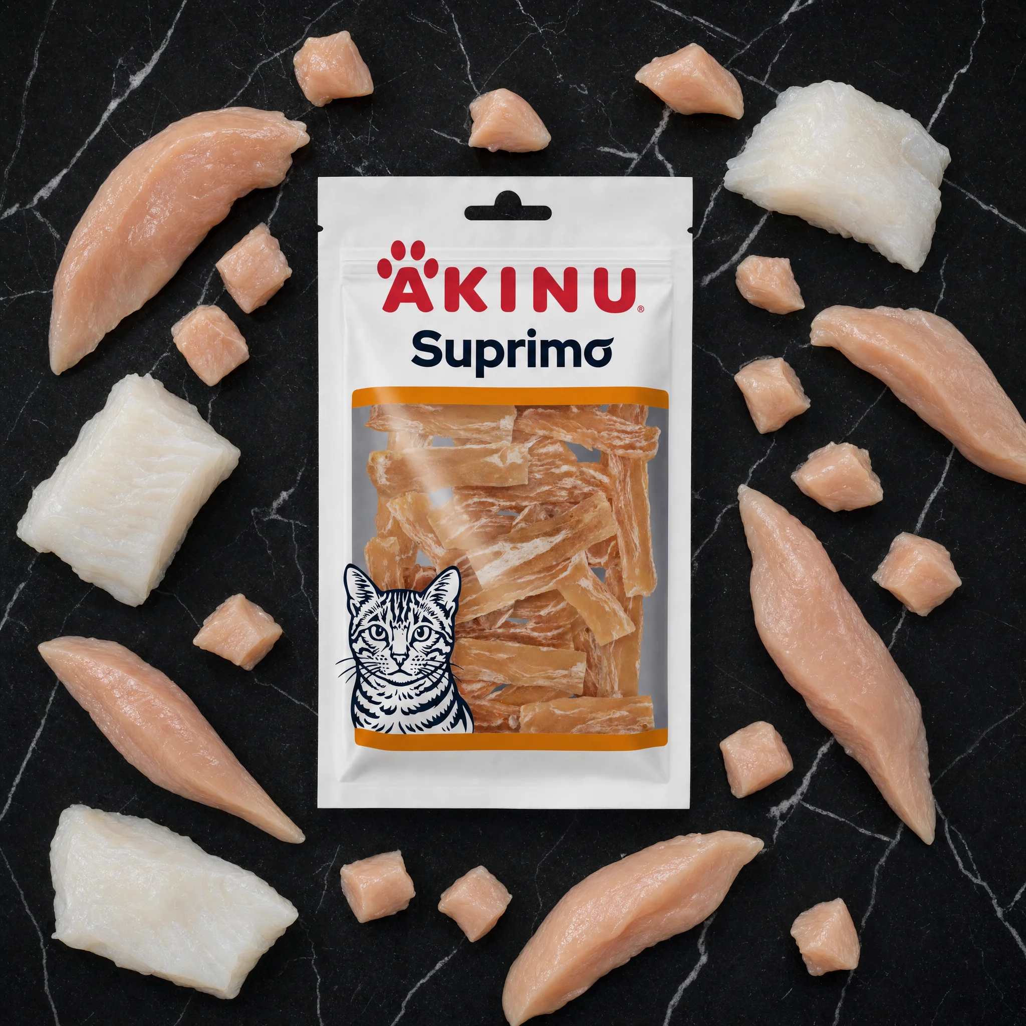 Akinu SUPRIMO Kuřecí plátky pro kočky mramorované 50 g