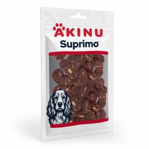 Akinu SUPRIMO Hovězí s kuřecí chrupavkou mini steak pamlsek pro psy 75 g