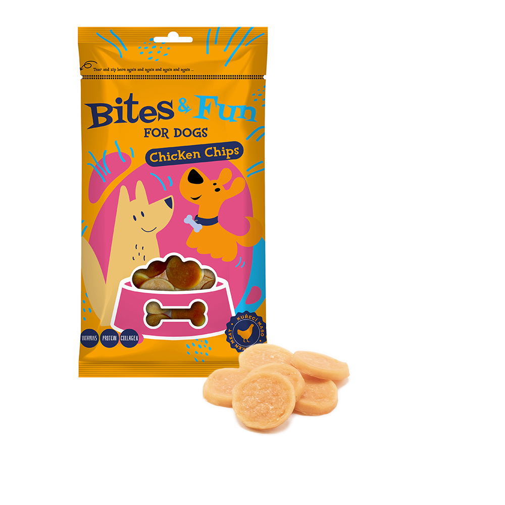 Akinu BITES & FUN Kuřecí chipsy pamlsek pro psy 85 g