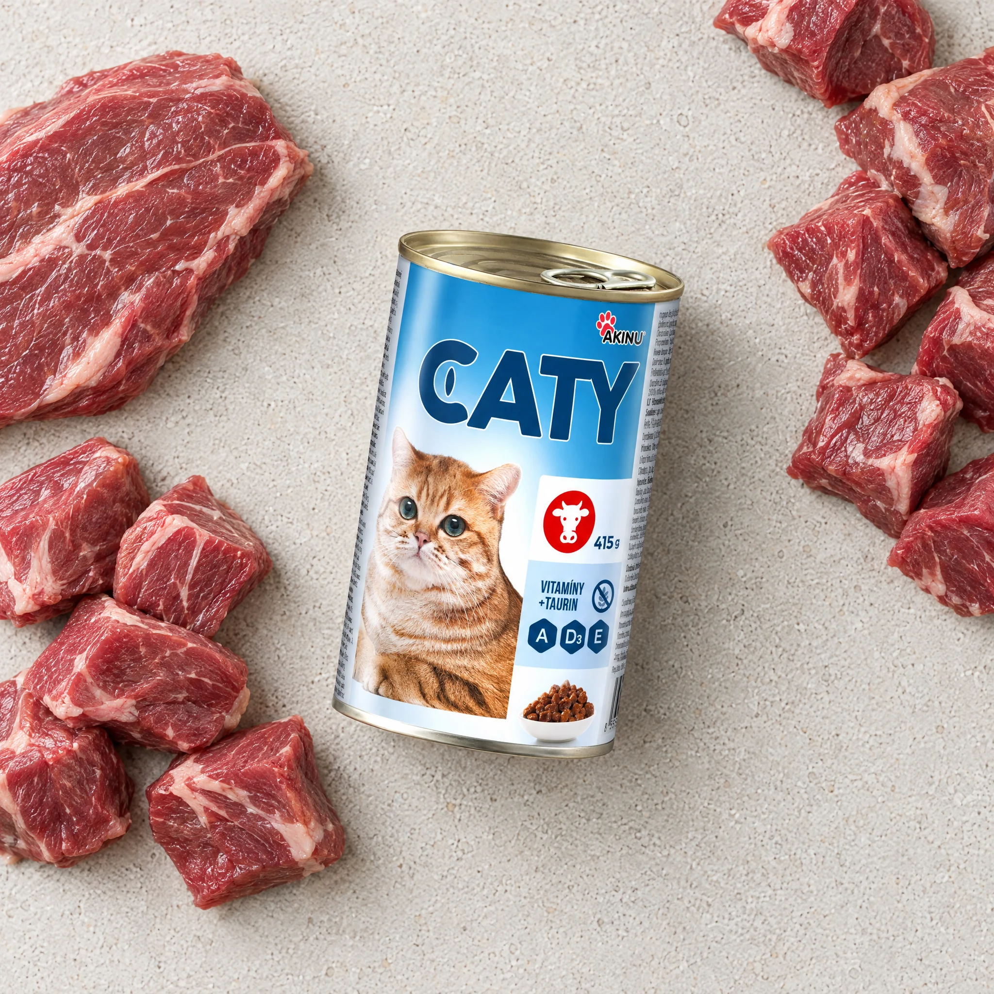 Akinu CATY Hovězí kousky v omáčce konzerva pro kočky 415 g