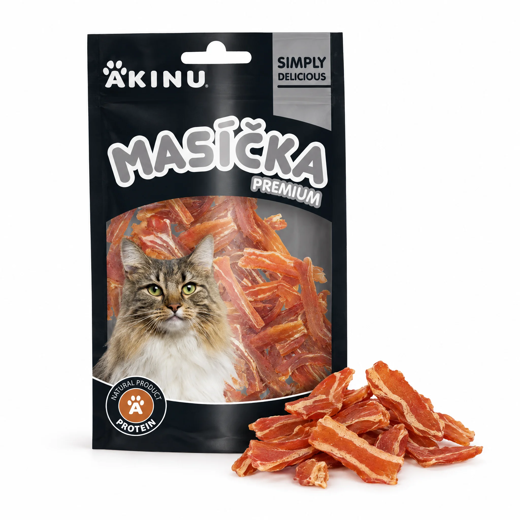 Akinu MASÍČKA PREMIUM Kachní plátky pro kočky mramorované 50 g