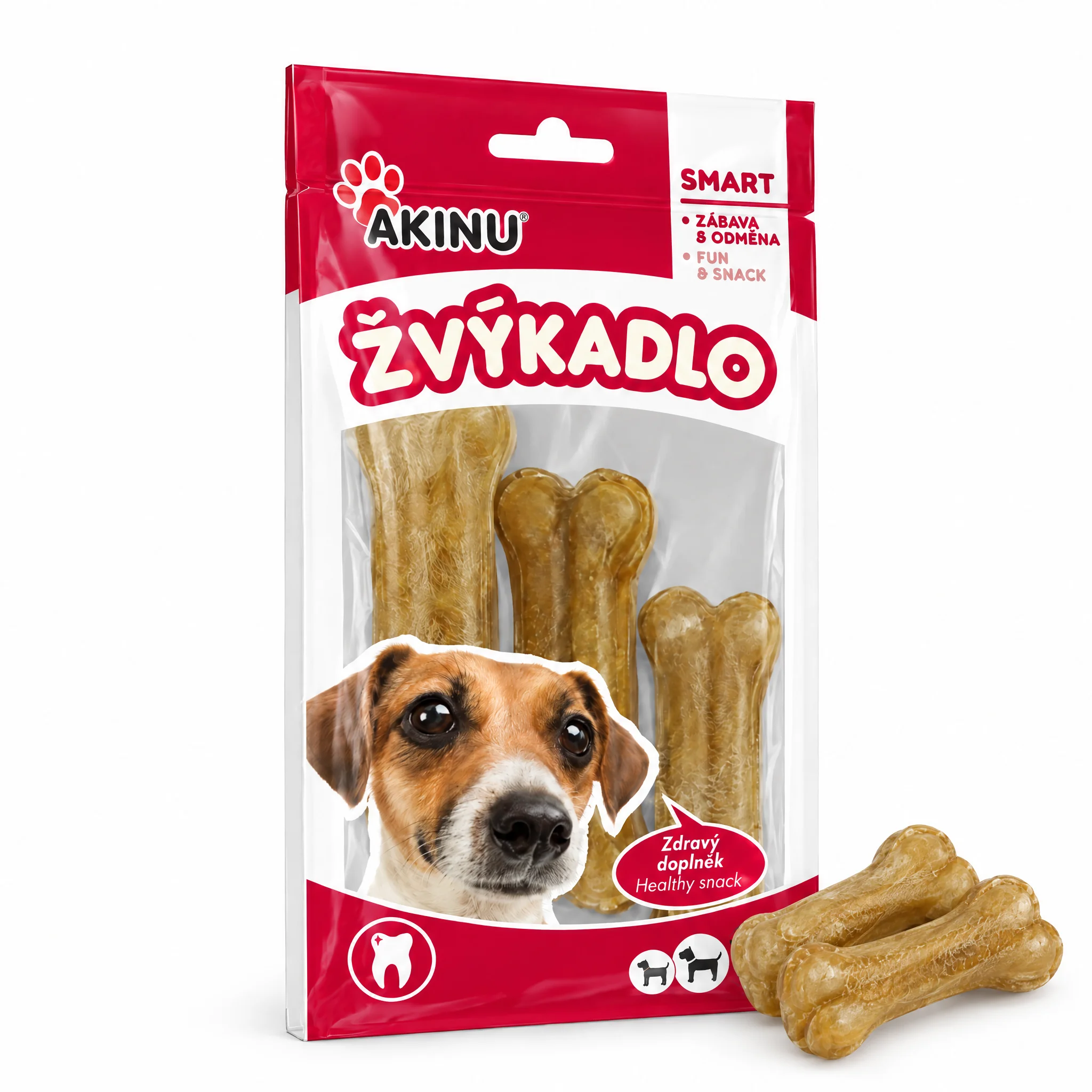 Akinu PAPKY Kost z buvolí kůže přírodní pamlsek pro psy žvýkací 8 cm 3 ks