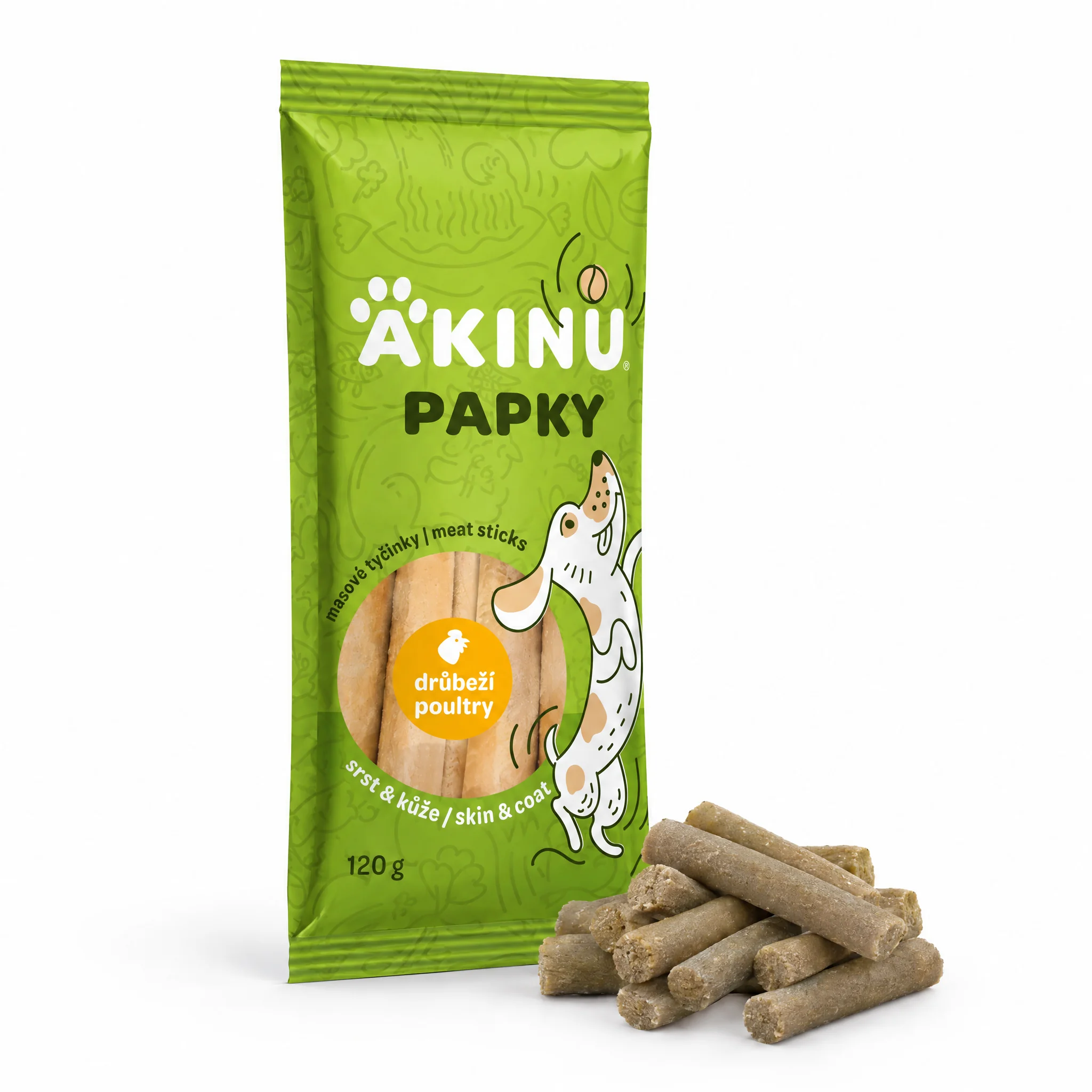Akinu PAPKY Tyčinky pamlsek pro psy na srst a kůži 120 g