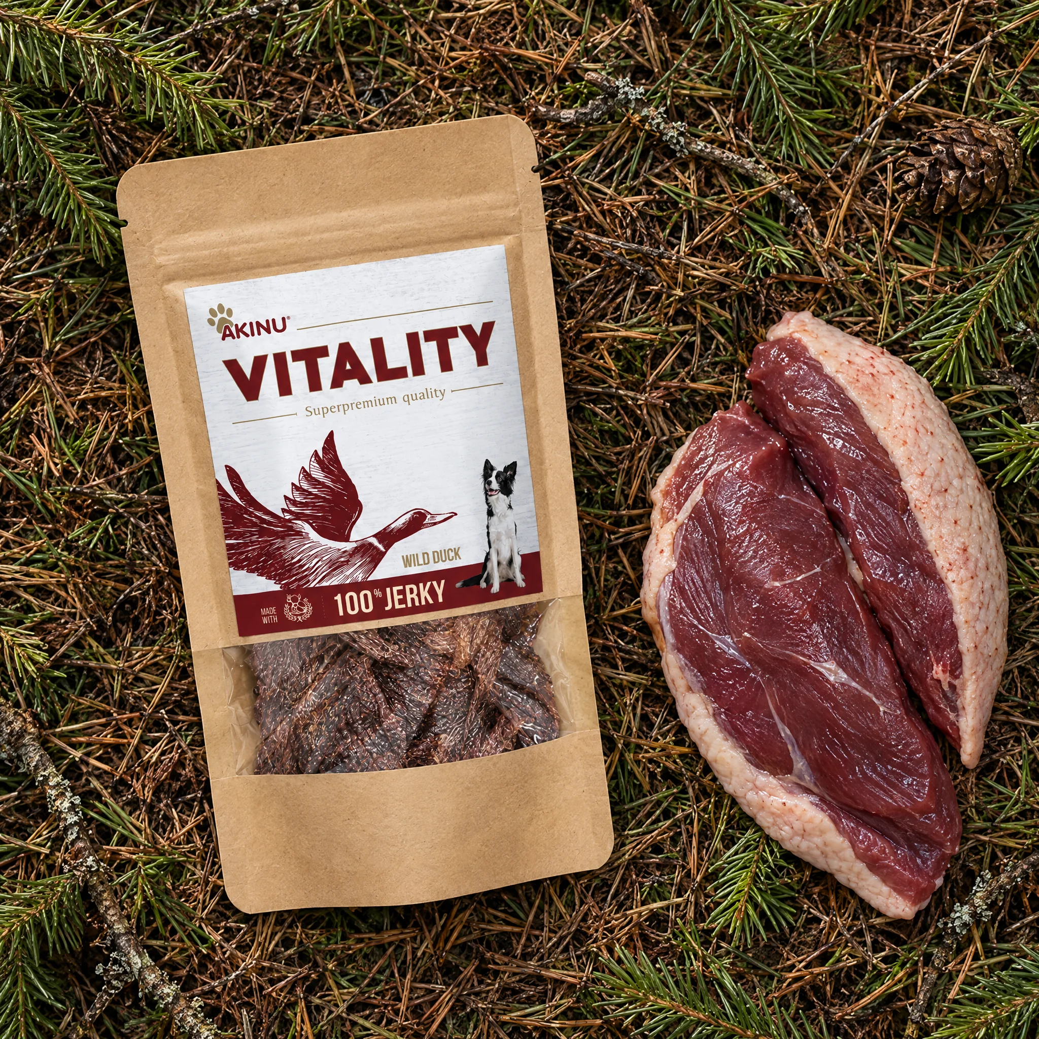 Akinu VITALITY Divoká kachna jerky pamlsek pro psy 50 g